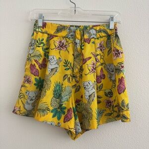 Zara High Waist Yellow Floral and Koala Print Shorts Size: XS